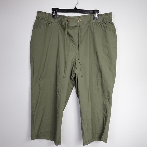 New Lane Bryant Olive Green Capri Crop Drawstring Pull On Slub Pants - Picture 1 of 6